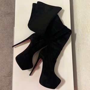 Christian Loubotin Daffodil, suede over the knee boots, Color Black.